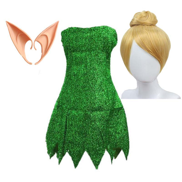 Women Halloween Forest Fairy Tinker Bell Costume Dress With Wig DISP-008