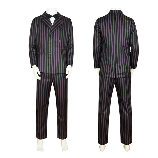 Kid Adult Addams Gomez Cosplay Costume Black Striped Blazer Pants Shirt Set HORR-005