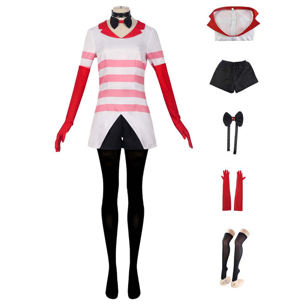 Halloween Christmas Anime Hazbin hotel Costplay Angel Dust pink and white costume set For Women AOKG-010