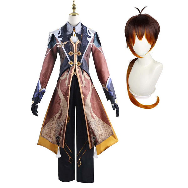 Anime Game Genshin Impact Zhongli Cosplay Costume With Wig Full set GAHC-003-12