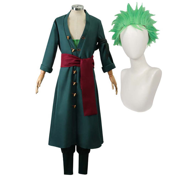 Halloween Men Clothes Anime Roronoa Zoro Cosplay Costume Uniform With Wig AOKG-008