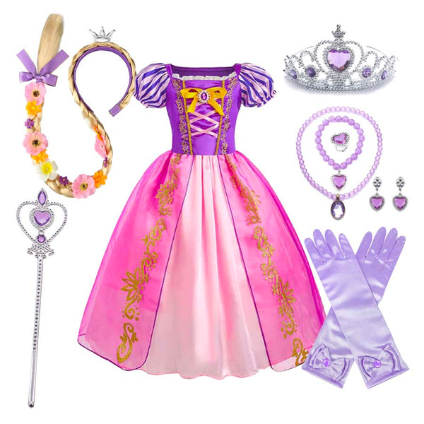 Disney Classic Rapunzel Princess Dress Up Costume with Headband and Gloves Wigs DISP-004