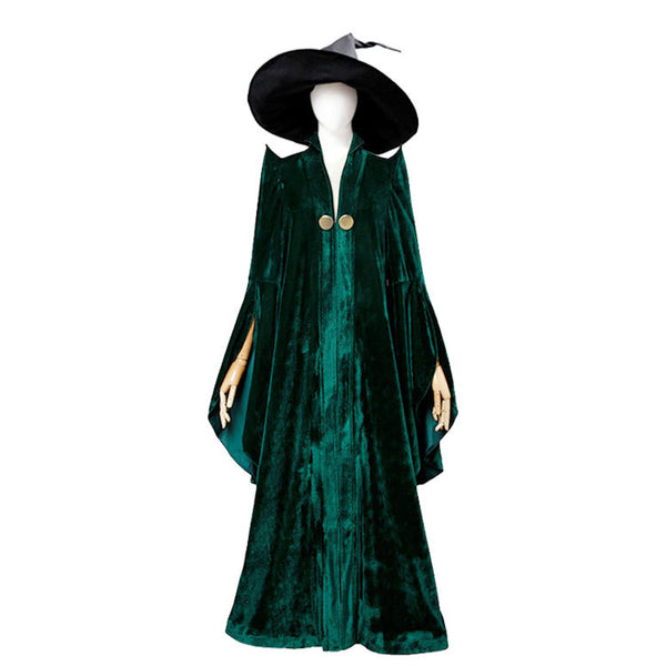 Adult Professor Mcgonagall Cosplay Costume Green Dress Suit With Hat For Women RMOV-003