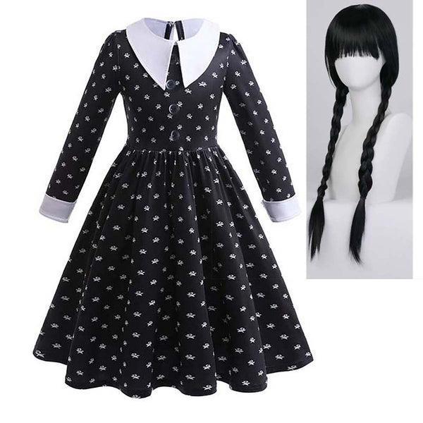 Halloween Wednesday Costume Girls Black Dress HORR-005