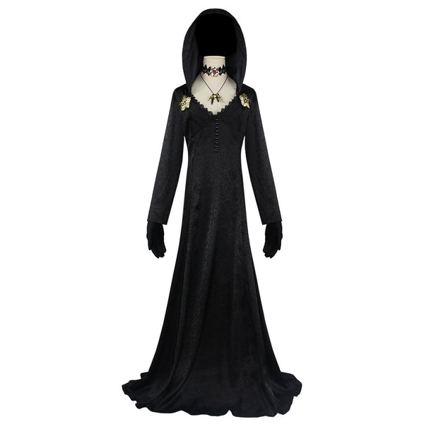 Game Evil Village Vampire Lady Daniela Dimitrescu Cosplay Costume Black Dress RMOV-015