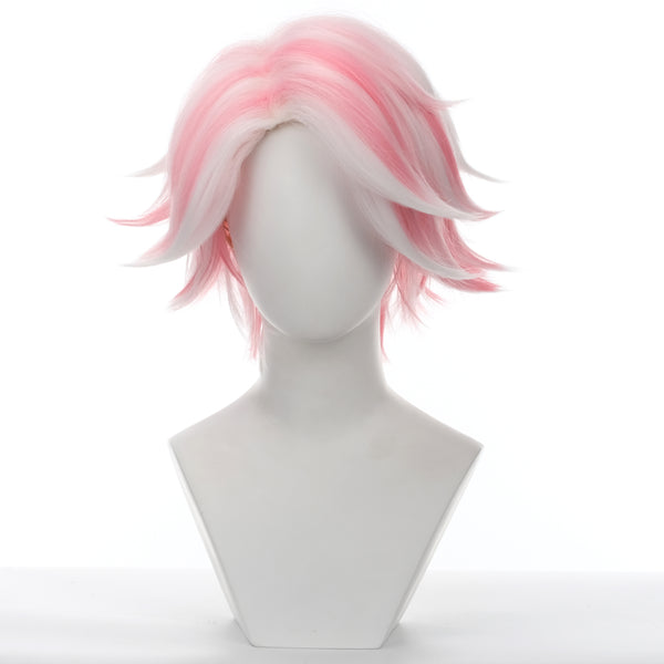 Women Halloween Costume Hazbin hotel Short White and Pink Angel Dust Cosplay Wig AOKG-010