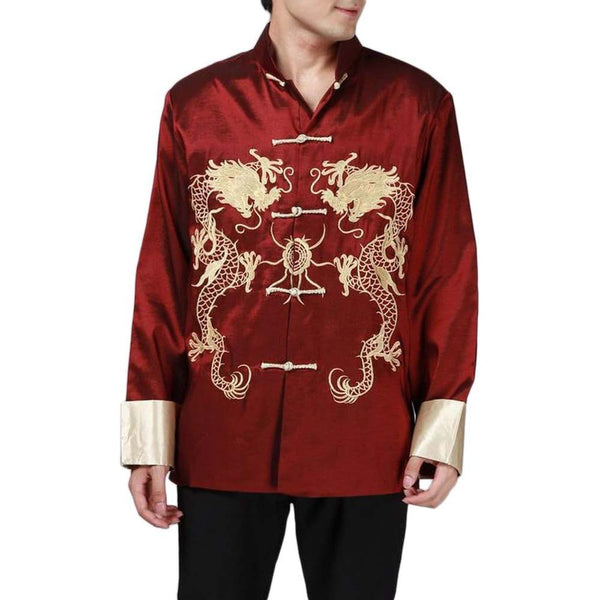 Festival New Year Men Embroidered Long Sleeve Chinese Traditional Dragon Tang Suit CTCS-002