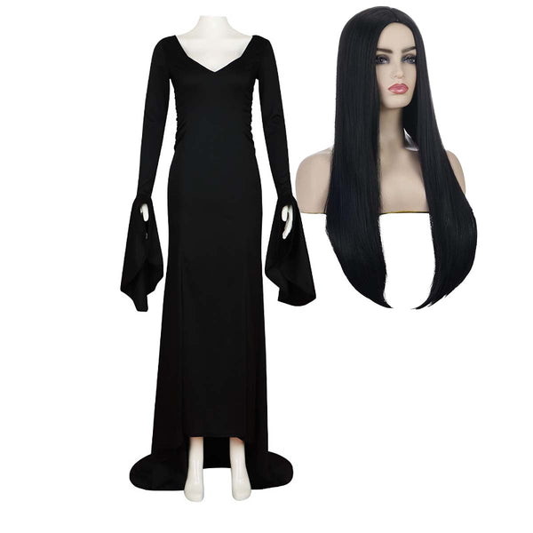 Kid Adult Halloween Gothic Family Cosplay Morticia Costume Black Dress HORR-005