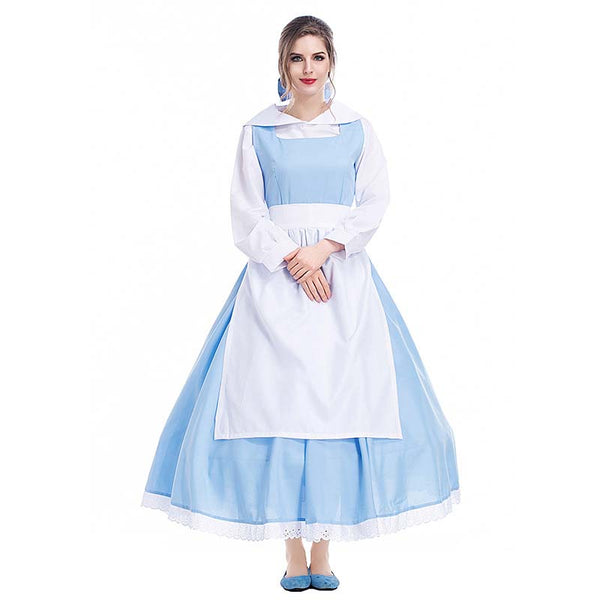 Halloween Cosplay Party Women Beauty Belle Costume Maid Blue Dress DISP-007