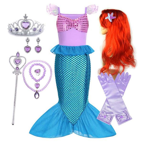 Princess Little Mermaid Costume Ariel Dress for Grils Birthday Party DISP-011