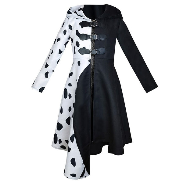 Kid Black And White Cruella Devil Costume Girl Dress for Halloween DISN-001