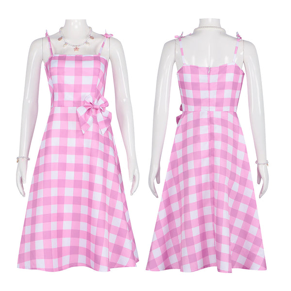 Movie Barbie Cosplay Doll Princess Pink Plaid Costume RMOV-001