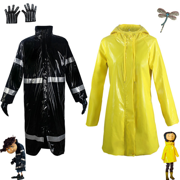 Halloween Party Scary Roleplay Suit Movies Coraline Cosplay Costume Yellow Coat Secret Door HORR-012