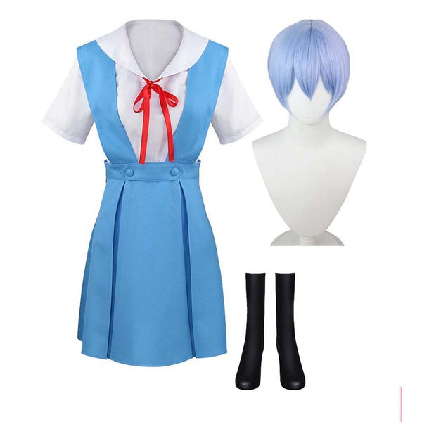 Women Halloween Blue Full set Ayanami Rei Cosplay Costume With Wig AOKG-005