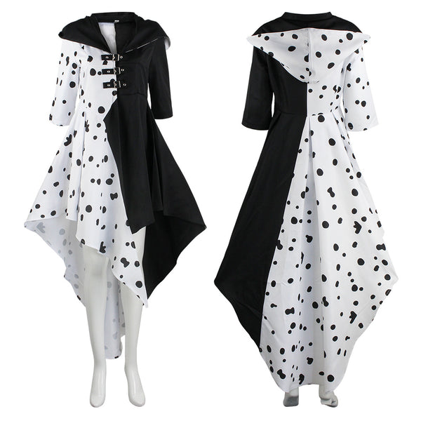 Women's Black and White Cruella Deville Costume Dress DISN-001