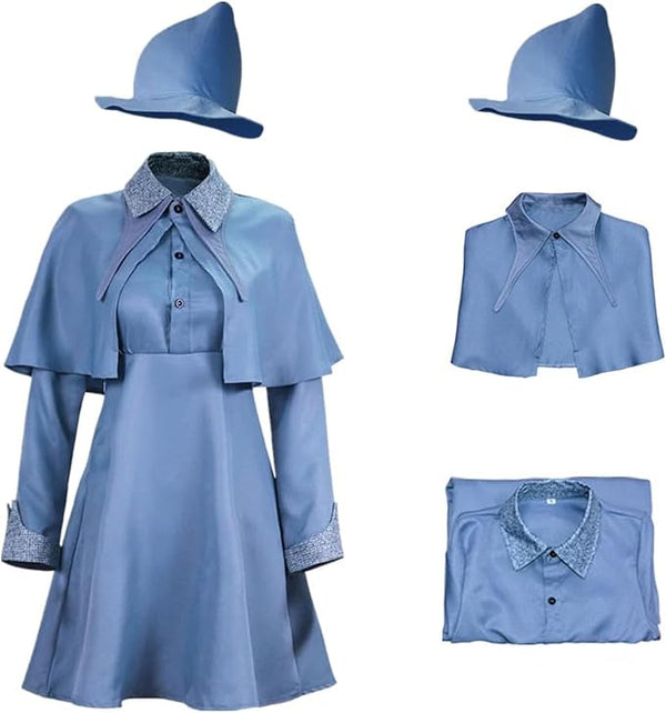 Halloween Cosplay Fleur Costume Blue Professor Witches Dress with Shawl and Hat RMOV-003