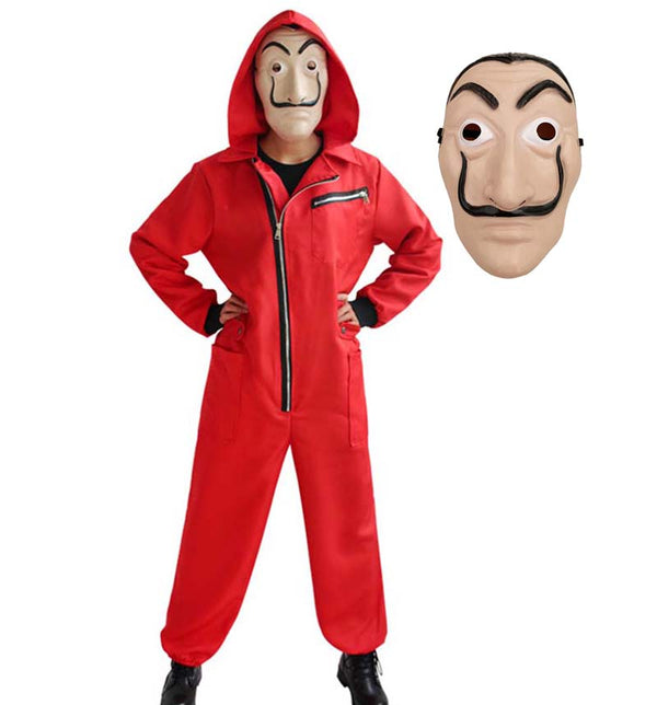 Mens Halloween Money Heist Gangster Robber Cosplay Red Jumpsuit with Mask HORR-009