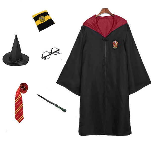 Halloween Adult Teens Cosplay Magician Gryffindor Robe with Scarf Wizard Witches Robe Outfit Full Set RMOV-003