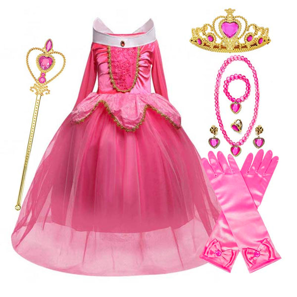 Pink Princess Sleeping Beauty Aurora Costume Dress with Accessories for Halloween Cosplay Carnival Party DISP-002