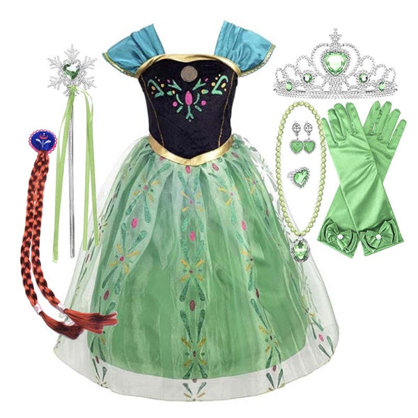 Christmas Birthday Party Princess Dress up Anna Green Dress for Girls DISP-013