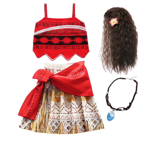 Halloween Disney Princess Kids Moana Dress Costume With Wig Necklace Full set DISP-001-4