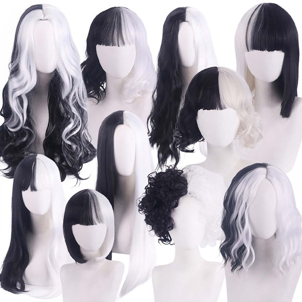 Halloween Party Black and White Cruella Deville Wig for Women DISN-001